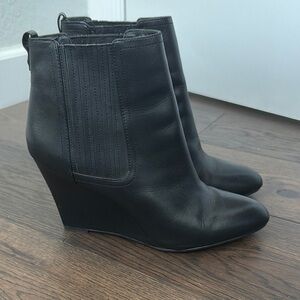 Black Wedge Ankle Boots - Women's Leather Fashion Boot